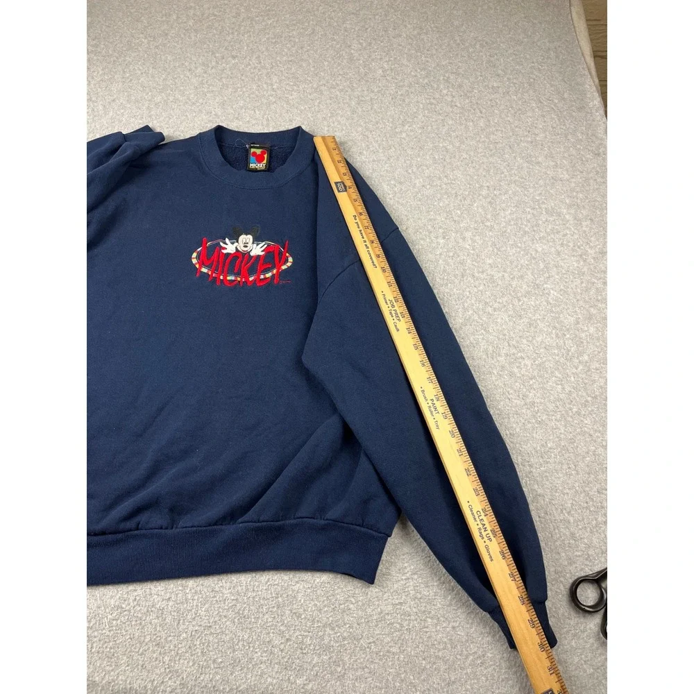Vintage Mickey Mouse Sweatshirt Mens XL Navy Blue Embroidered Disney Crewneck